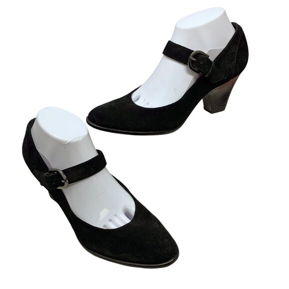 Via Spiga Black Suede Cone Heel Mary‎ Jane Pumps - Picture 6 of 10